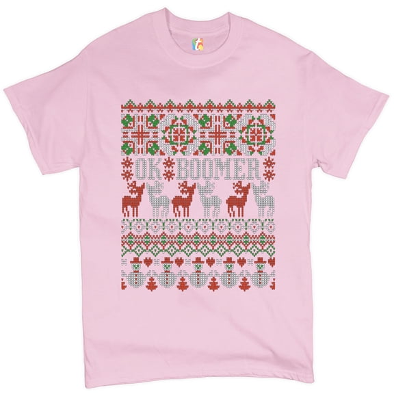 Tee Hunt Ok Boomer T-shirt Christmas Ugly Sweater Funny Gen Z Millenials Men's Tee, Light Pink, Small