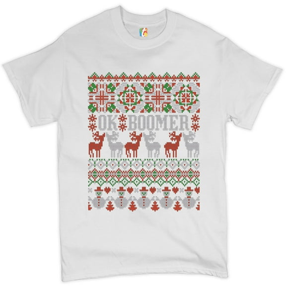 Tee Hunt Ok Boomer T-shirt Christmas Ugly Sweater Funny Gen Z Millenials Men's Tee, White, Large