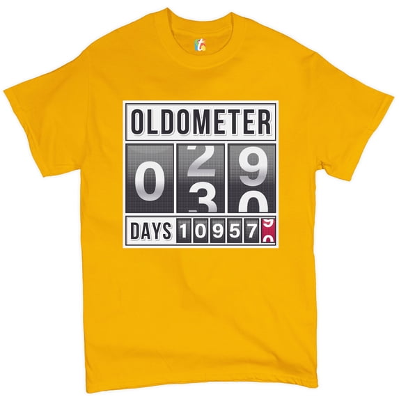 Tee Hunt Oldometer 29-30 T-Shirt Funny Odometer Men's Tee, Yellow, XX-Large