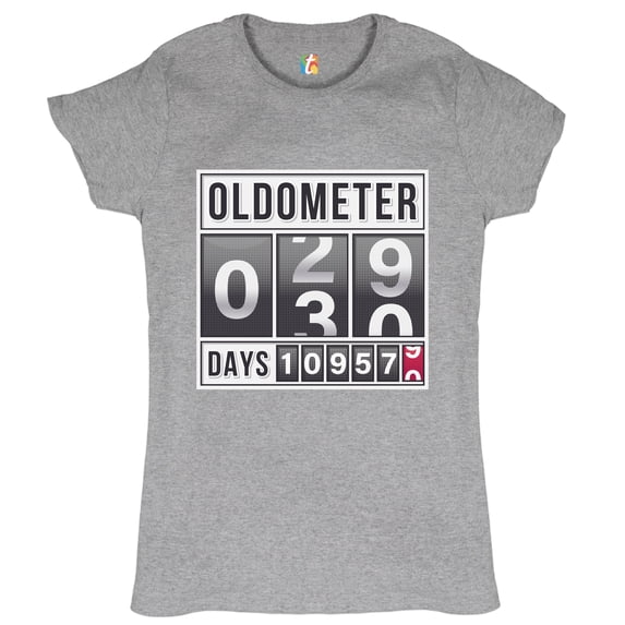 Tee Hunt Oldometer 29-30 T-Shirt Funny Odometer Women's T-Shirt Tee, Gray, Medium