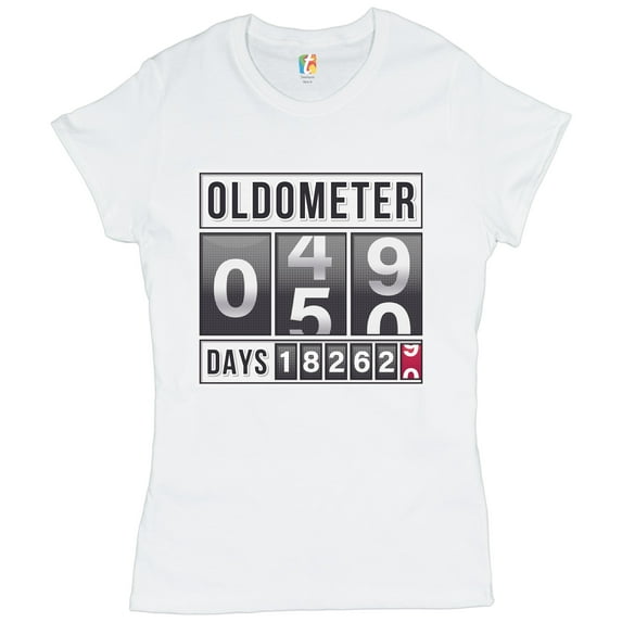 Tee Hunt Oldometer 49-50 T-Shirt 50th Anniversary 50 AF Funny Odometer Women's T-Shirt Tee, White, XX-Large