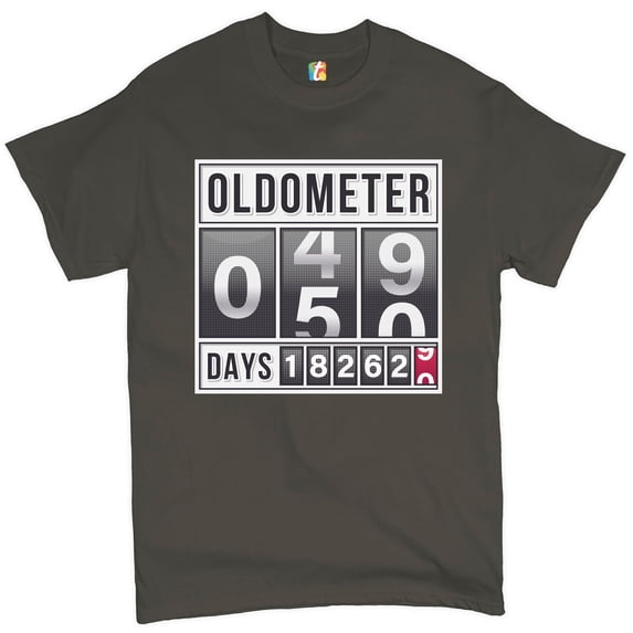 Tee Hunt Oldometer 49-50 T-Shirt 50th Anniversary Funny Odometer Men's Tee, Charcoal, 5X-Large