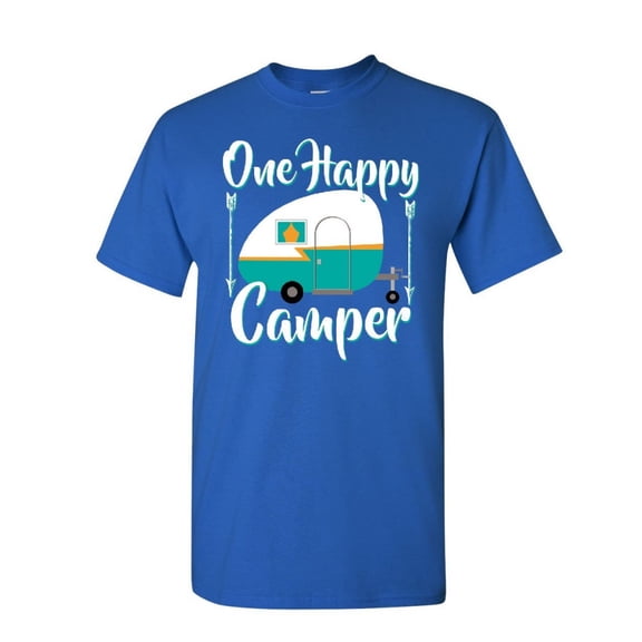 Tee Hunt One Happy Camper T-Shirt Camping Roadtrip RV Trailer Mens Shirt, Blue, Large
