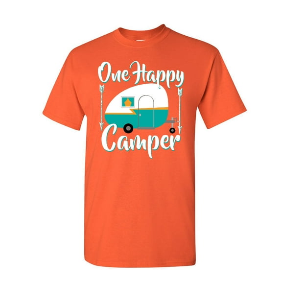 Tee Hunt One Happy Camper T-Shirt Camping Roadtrip RV Trailer Mens Shirt, Orange, XX-Large