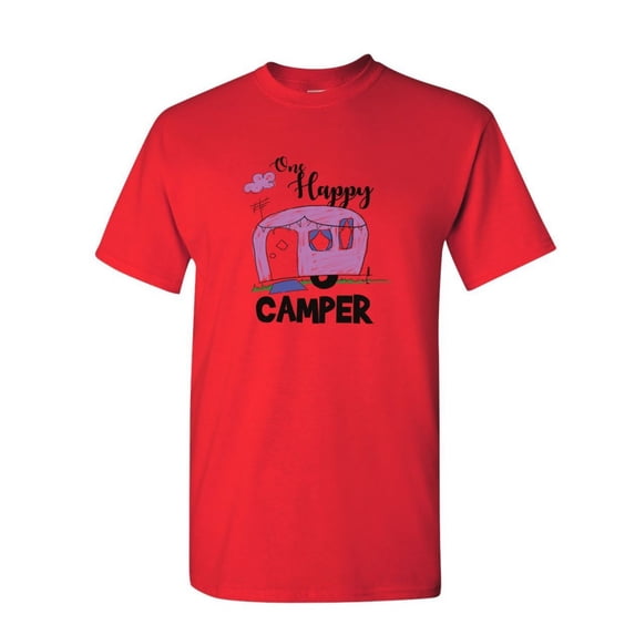 Tee Hunt One Happy Camper T-Shirt RV Trailer Camping Nature Wilderness Mens Shirt, Red, 4X-Large