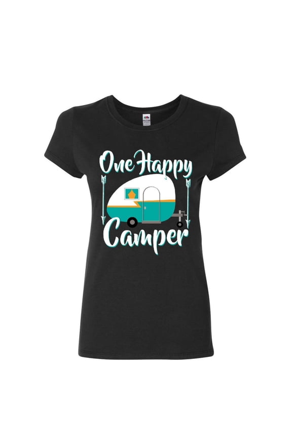 One Happy Camper Women's T-Shirt Camping Roadtrip RV Trailer Shirt