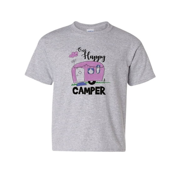 Tee Hunt One Happy Camper Youth T-Shirt RV Trailer Camping Nature Wilderness Kids Tee