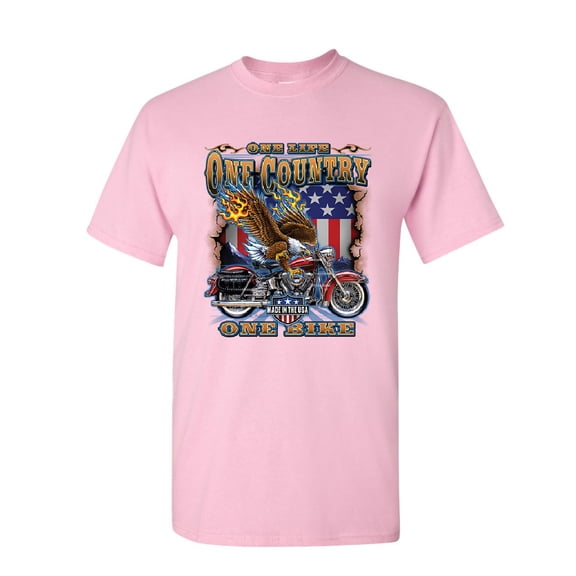 Tee Hunt One Life One Country One Bike T-Shirt Motorcycle Club Bald Eagle Mens Shirt, Light Pink, XX-Large