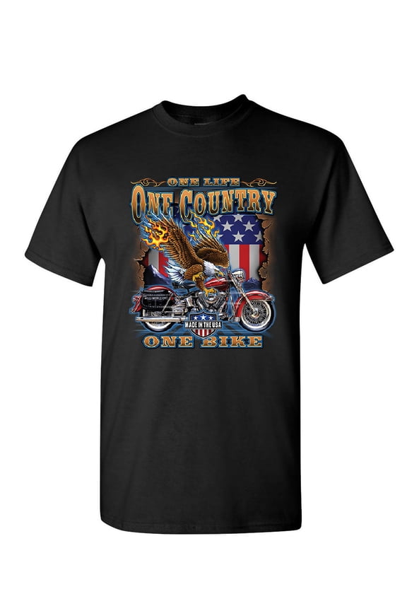 One Life One Country One Bike T-Shirt Motorcycle Club Bald Eagle Mens Shirt