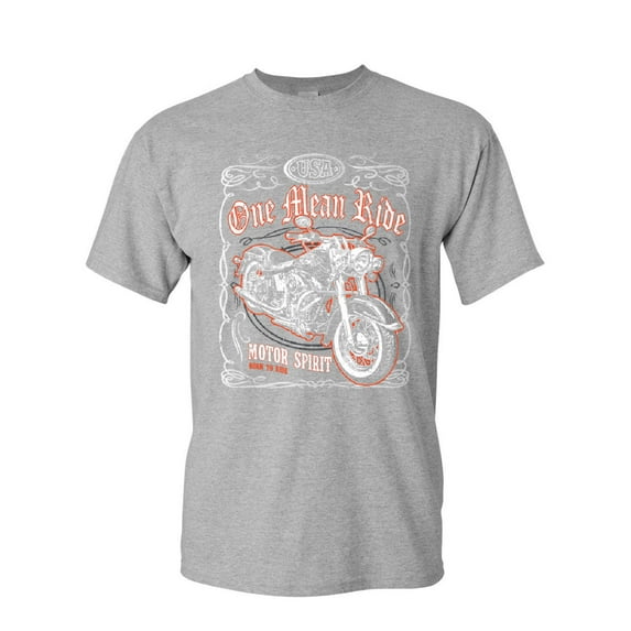 Tee Hunt One Mean Ride T-Shirt Born to Ride Chopper Bobber Route 66 Biker, Gray, X-Large