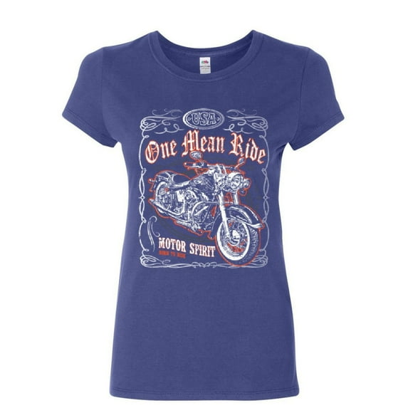 Tee Hunt One Mean Ride Women's T-Shirt Born to Ride Chopper Bobber Route 66 Biker, Blue, 3X-Large