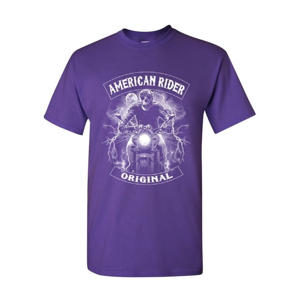 Tee Hunt Original American Rider T-Shirt Skull Face Route 66 Biker MC Mens Shirt, Purple, 3X-Large