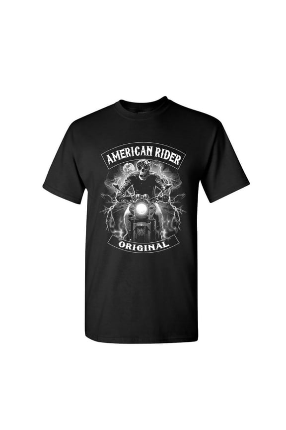 Original American Rider T-Shirt Skull Face Route 66 Biker MC Mens Shirt