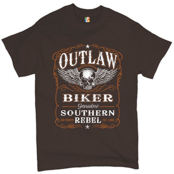 Tee Hunt Outlaw Biker T-Shirt Genuine Southern Rebel Winged Skull Face Men's Tee, Brown, 4X-Large