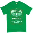 thumbnail image 1 of Tee Hunt Outlaw Biker T-Shirt Genuine Southern Rebel Winged Skull Face Men's Tee, Green, XX-Large, 1 of 5