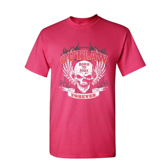Tee Hunt Outlaw Forever T-Shirt Born to Ride Custom Biker Route 66 Men's Novelty Shirt, Hot Pink, Small