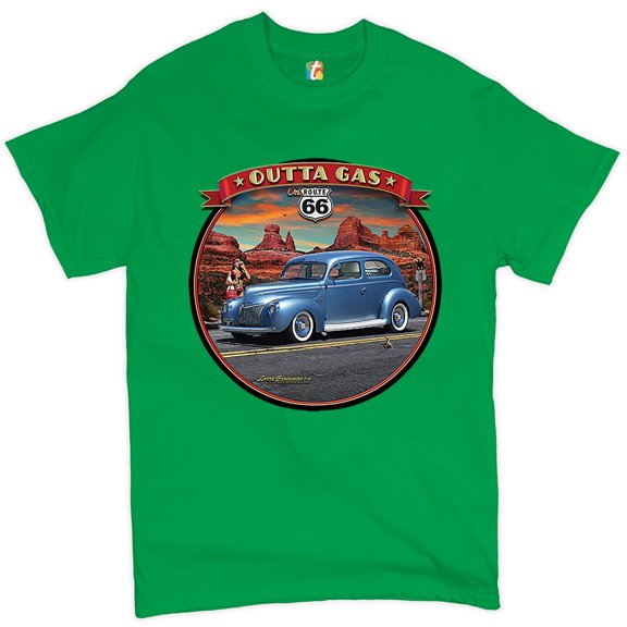 Tee Hunt Outta Gas on Route 66 T-shirt The Mother Road Retro Vintage Men's Tee, Green, Medium