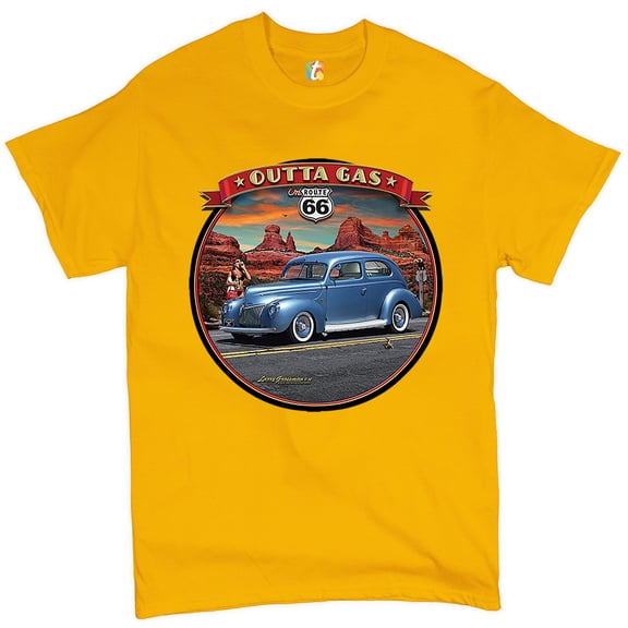Tee Hunt Outta Gas on Route 66 T-shirt The Mother Road Retro Vintage Men's Tee, Yellow, Small