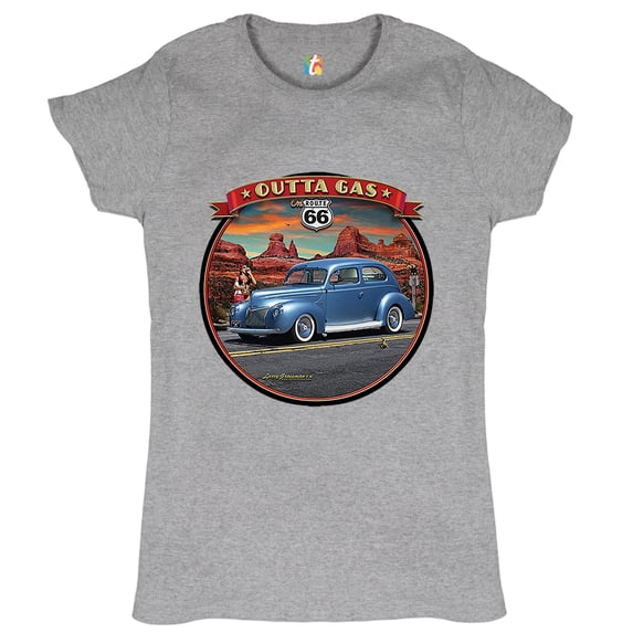 Tee Hunt Outta Gas on Route 66 Women's T-Shirt Novelty T-Shirt The Mother Road Retro Vintage Tee, Gray, 3X-Large