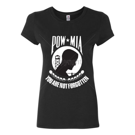 Tee Hunt POW MIA You Are Not Forgotten Cotton T-Shirt Patriotic American Military Army Navy Air Force Veteran's Day Memorial Day, Black, Large