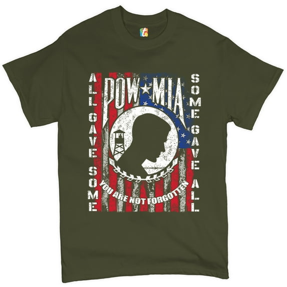 Tee Hunt POW MIA You Are Not Forgotten T-shirt American Flag Veteran Men's Tee, Military Green, 4X-Large