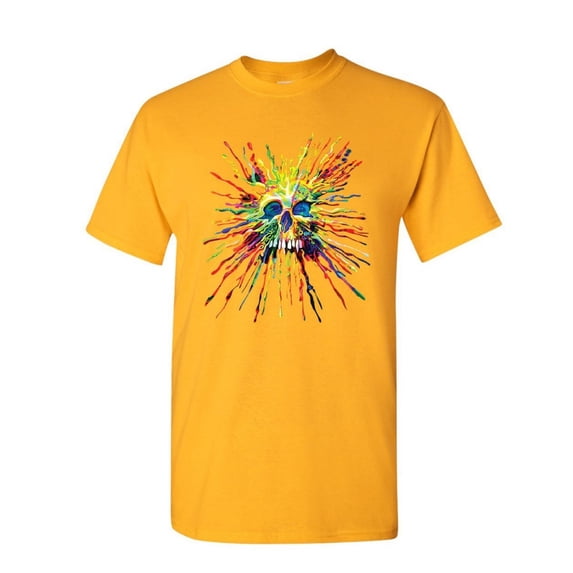 Tee Hunt Paint Splatter Skull T-Shirt Multicolor Art Crazy Melting Drip Mens Shirt, Yellow, 5X-Large