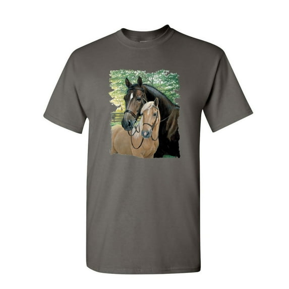 Tee Hunt Pair of Horses T-Shirt Mustangs Horseback Riding Pony Stallion Mens Shirt, Charcoal, 3X-Large