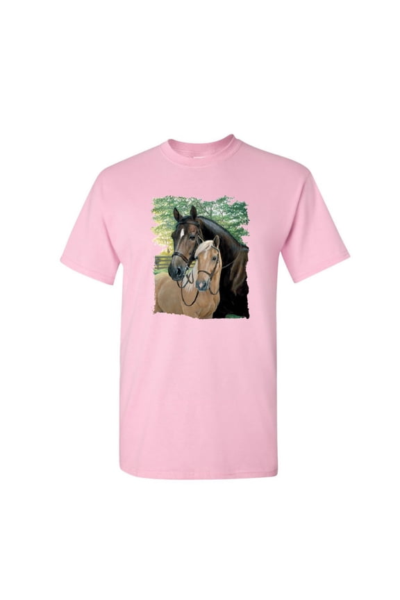 Pair of Horses T-Shirt Mustangs Horseback Riding Pony Stallion Mens Shirt, Light Pink, X-Large