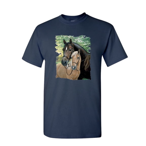 Tee Hunt Pair of Horses T-Shirt Mustangs Horseback Riding Pony Stallion Mens Shirt, Navy Blue, 4X-Large