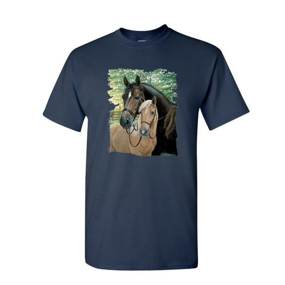 Tee Hunt Pair of Horses T-Shirt Mustangs Horseback Riding Pony Stallion Mens Shirt, Navy Blue, XX-Large