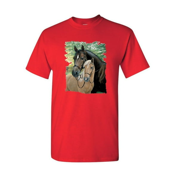 Tee Hunt Pair of Horses T-Shirt Mustangs Horseback Riding Pony Stallion Mens Shirt, Red, Large