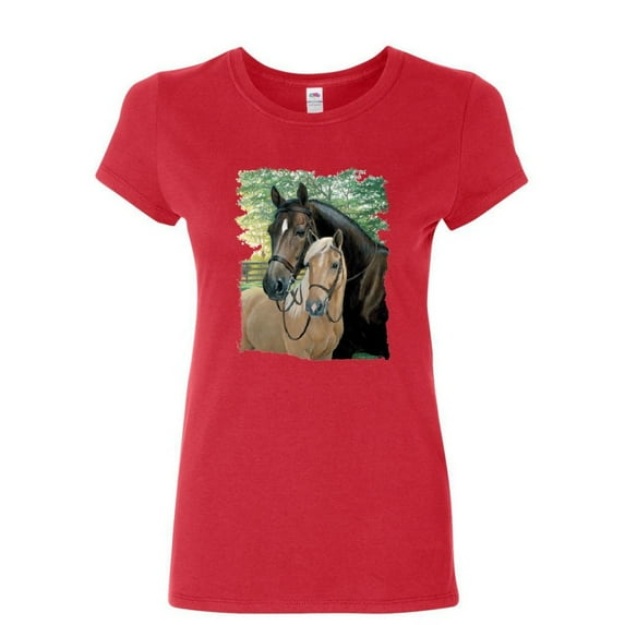 Tee Hunt Pair of Horses Women's T-Shirt Mustangs Horseback Riding Pony Stallion Shirt, Red, 3X-Large