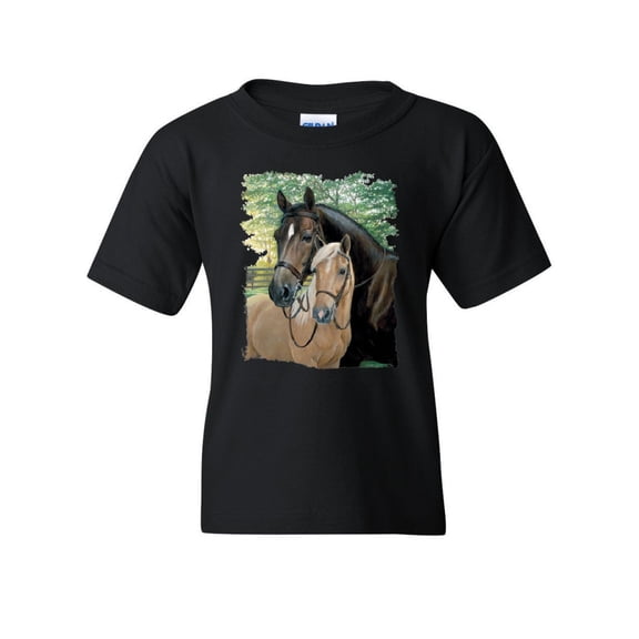Tee Hunt Pair of Horses Youth T-Shirt Mustangs Horseback Riding Pony Stallion Kids Tee