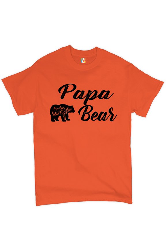 Papa Bear T-Shirt for Dad Father's Day Protector of The Family Mens Shirt, Orange, Small