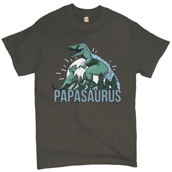 Tee Hunt Papasaurus T-Shirt Father's Day T-Rex Dinosaur Grandpa Funny Daddy Men's Tee, Charcoal, Medium