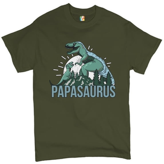 Tee Hunt Papasaurus T-Shirt Father's Day T-Rex Dinosaur Grandpa Funny Daddy Men's Tee, Military Green, XX-Large