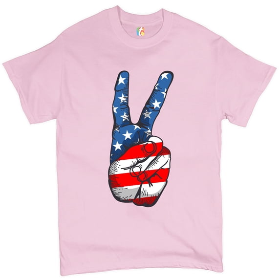 Tee Hunt Patriotic Victory Sign T-shirt American Flag USA Independence Day Men's Tee, Light Pink, 3X-Large