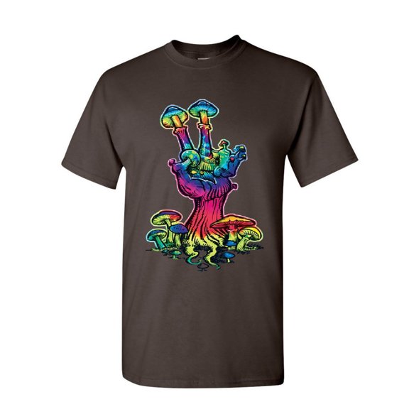 Tee Hunt Peace Mushroom T-Shirt Shroom Hippie Fungi Colorful Neon Love Mens Shirt, Brown, Medium
