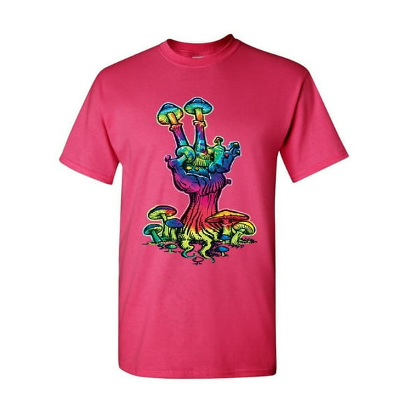 Tee Hunt Peace Mushroom T-Shirt Shroom Hippie Fungi Colorful Neon Love Mens Shirt, Hot Pink, XX-Large