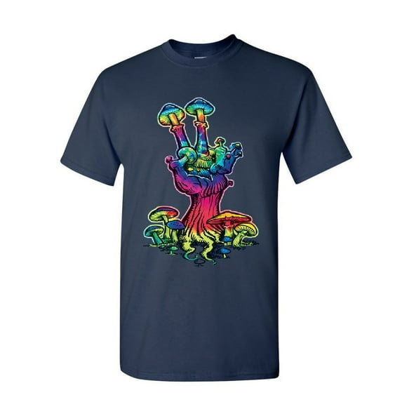 Tee Hunt Peace Mushroom T-Shirt Shroom Hippie Fungi Colorful Neon Love Mens Shirt, Navy Blue, XX-Large