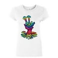 thumbnail image 1 of Tee Hunt Peace Mushroom Women's T-Shirt Shroom Hippie Fungi Colorful Neon Love Shirt, White, X-Large, 1 of 5
