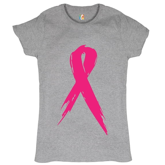 Tee Hunt Pink Ribbon Breast Cancer Awareness Women's T-Shirt Hope Fight Survivor Shirt, Gray, 3X-Large