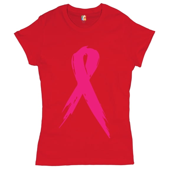Tee Hunt Pink Ribbon Breast Cancer Awareness Women's T-Shirt Hope Fight Survivor Shirt, Red, Small