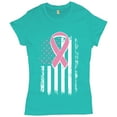 thumbnail image 1 of Tee Hunt Pink Ribbon Distressed Flag Women's T-Shirt Novelty T-Shrit Breast Cancer Awareness Tee, Light Blue, Medium, 1 of 5