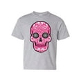 thumbnail image 1 of Tee Hunt Pink Sugar Skull with Roses Youth T-Shirt Day of The Dead Tee, Gray, Small, 1 of 5
