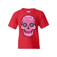 thumbnail image 1 of Tee Hunt Pink Sugar Skull with Roses Youth T-Shirt Day of The Dead Tee, Red, Medium, 1 of 5