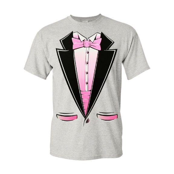 Tee Hunt Pink Tuxedo T-Shirt Funny Party Wedding Humor Birthday Tux Men's Novelty Shirt, Ash Gray, Small