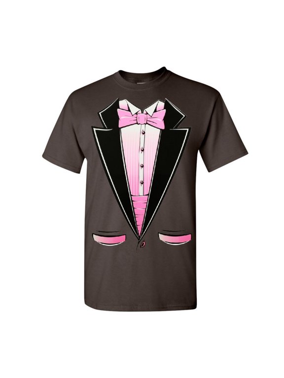 Pink Tuxedo T-Shirt Funny Party Wedding Humor Birthday Tux Men's Novelty Shirt, Brown, Medium