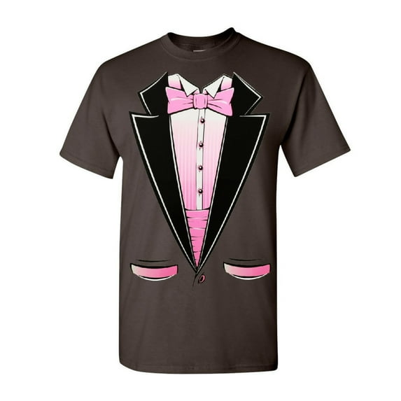 Tee Hunt Pink Tuxedo T-Shirt Funny Party Wedding Humor Birthday Tux Men's Novelty Shirt, Brown, XX-Large