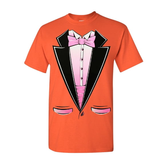 Tee Hunt Pink Tuxedo T-Shirt Funny Party Wedding Humor Birthday Tux Men's Novelty Shirt, Orange, X-Large